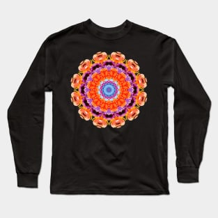 Purple and Orange Rose Kaleidoscope Pattern Long Sleeve T-Shirt